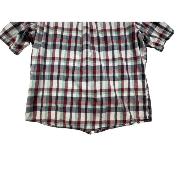 Woolrich Mens Plaid Short Sleeve Button-Up Shirt L Burgendy Green - Picture 11 of 14